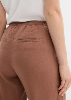Pantalón palazzo largo con lino Mujer Pantalones|Novedades