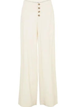 Pantalón palazzo largo con lino Mujer Pantalones|Novedades