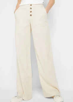 Pantalón palazzo largo con lino Mujer Pantalones|Novedades