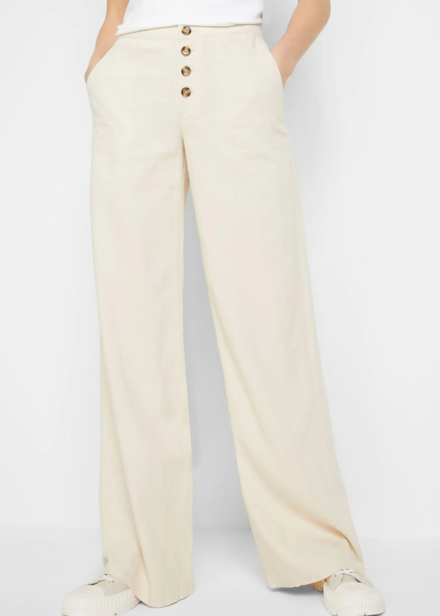 Pantalón palazzo largo con lino Mujer Pantalones|Novedades