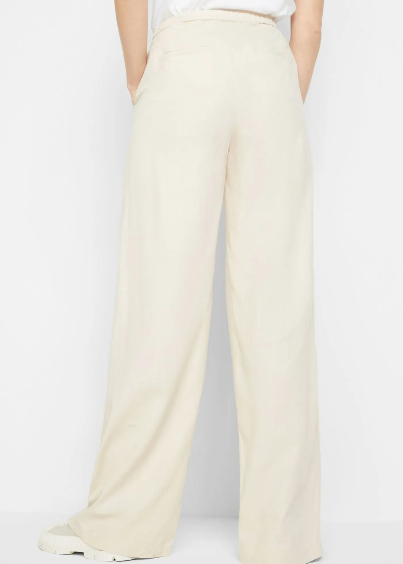 Pantalón palazzo largo con lino Mujer Pantalones|Novedades
