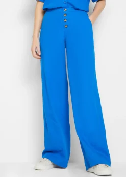 Sale Pantalón palazzo largo con lino Mujer Pantalones|Novedades