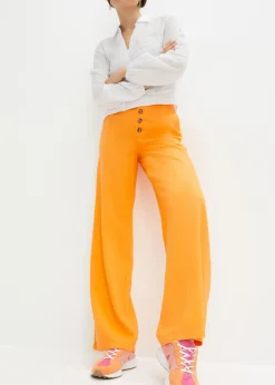 New Pantalón palazzo largo con lino Mujer Pantalones|Novedades