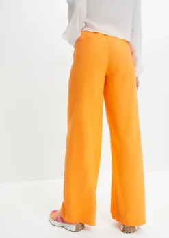 New Pantalón palazzo largo con lino Mujer Pantalones|Novedades