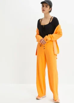 New Pantalón palazzo largo con lino Mujer Pantalones|Novedades