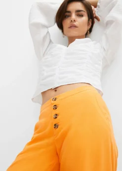 New Pantalón palazzo largo con lino Mujer Pantalones|Novedades