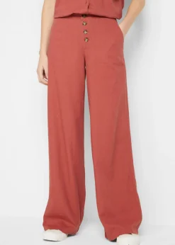 Outlet Pantalón palazzo largo con lino Mujer Pantalones|Novedades