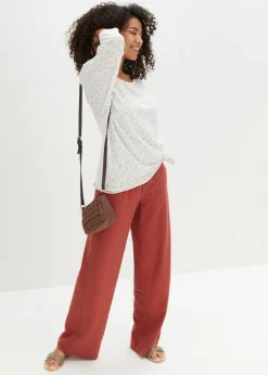 Outlet Pantalón palazzo largo con lino Mujer Pantalones|Novedades