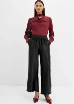 Clearance Pantalón palazzo satinado con cinturilla cómoda Mujer Esenciales|Pantalones