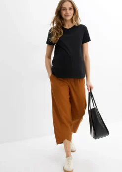 Clearance Pantalón premamá de lino y algodón con banda abdominal Mujer Premamá