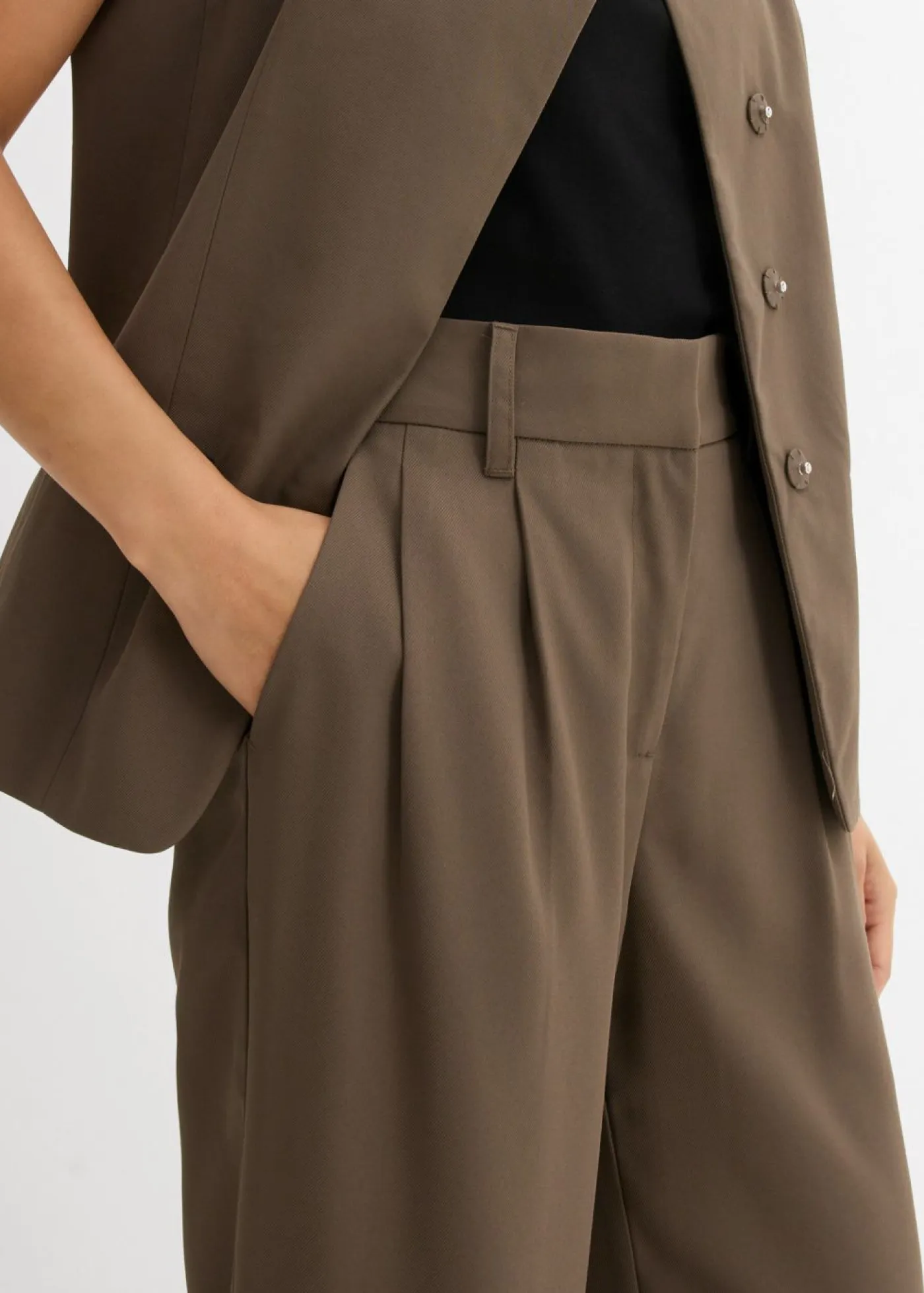 Outlet Pantalón sin cierre con estructura de sarga Mujer Esenciales|Pantalones