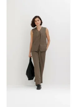 Outlet Pantalón sin cierre con estructura de sarga Mujer Esenciales|Pantalones