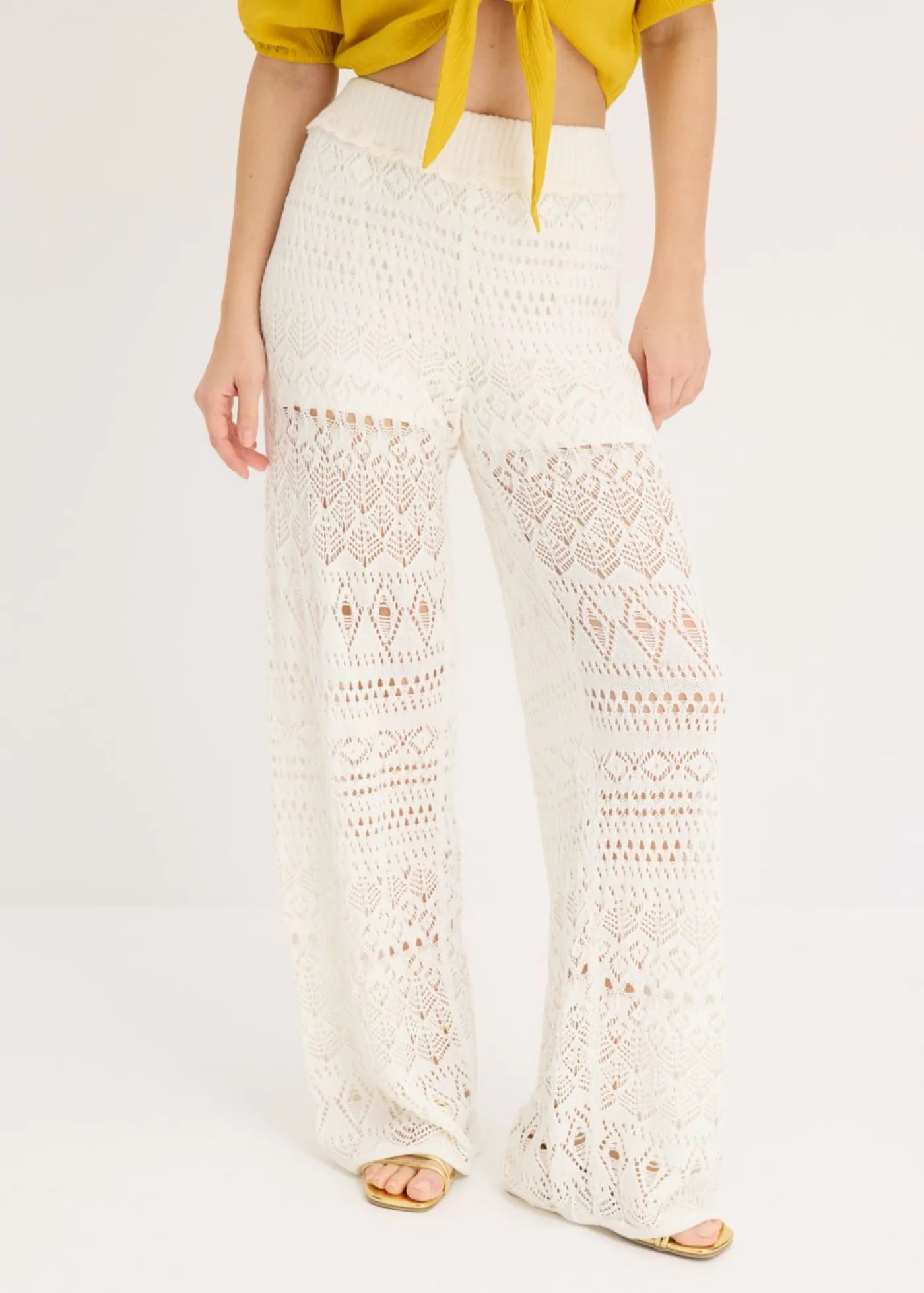 Hot Pantalón sin cierre con patrón de punto calado Mujer Pantalones