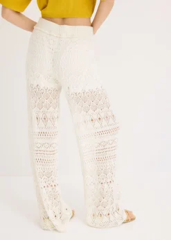 Hot Pantalón sin cierre con patrón de punto calado Mujer Pantalones