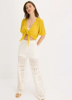 Hot Pantalón sin cierre con patrón de punto calado Mujer Pantalones