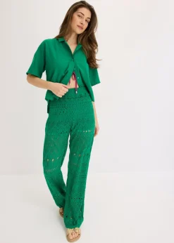 Online Pantalón sin cierre con patrón de punto calado Mujer Pantalones