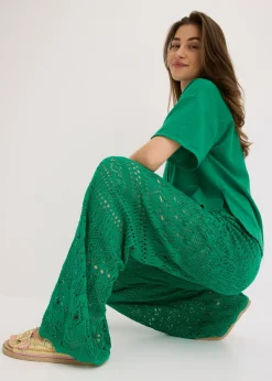 Online Pantalón sin cierre con patrón de punto calado Mujer Pantalones