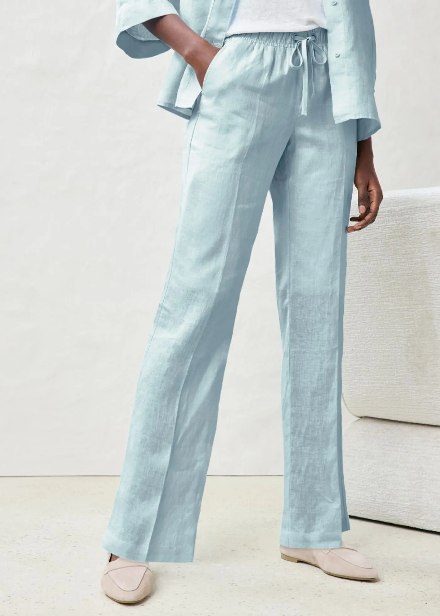 Clearance Pantalón sin cierre de lino puro Mujer Premium|Pantalones