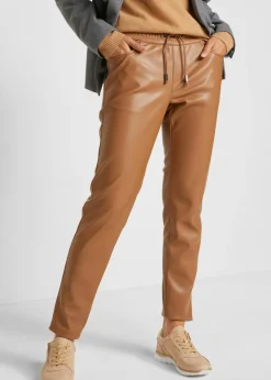 Pantalón sin cierre de piel sintética Mujer Pantalones