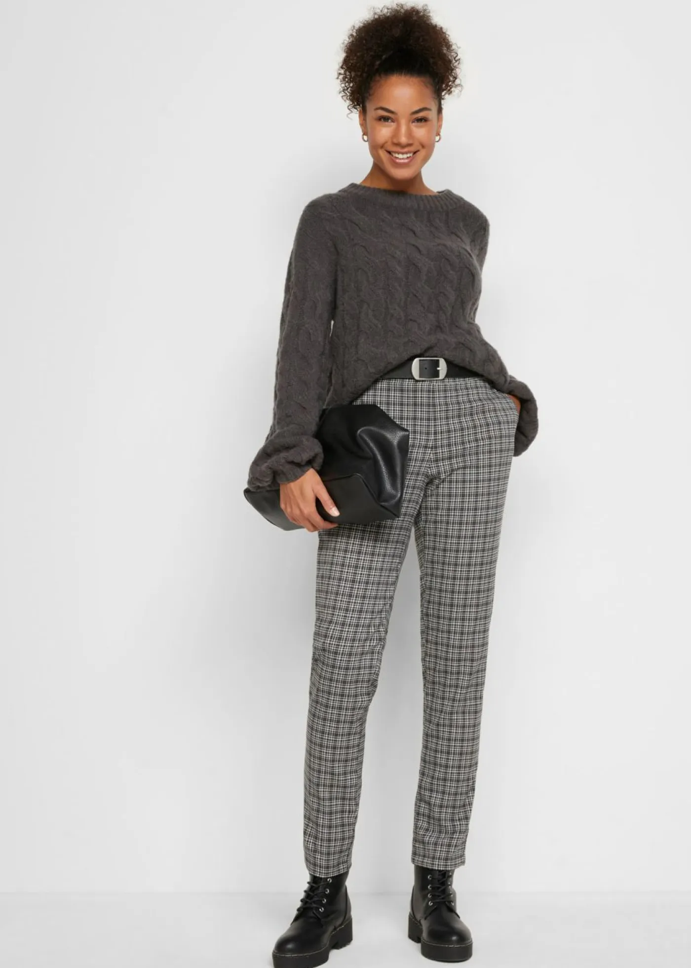 Best Pantalón sin cordones con estampado de cuadros Mujer Pantalones
