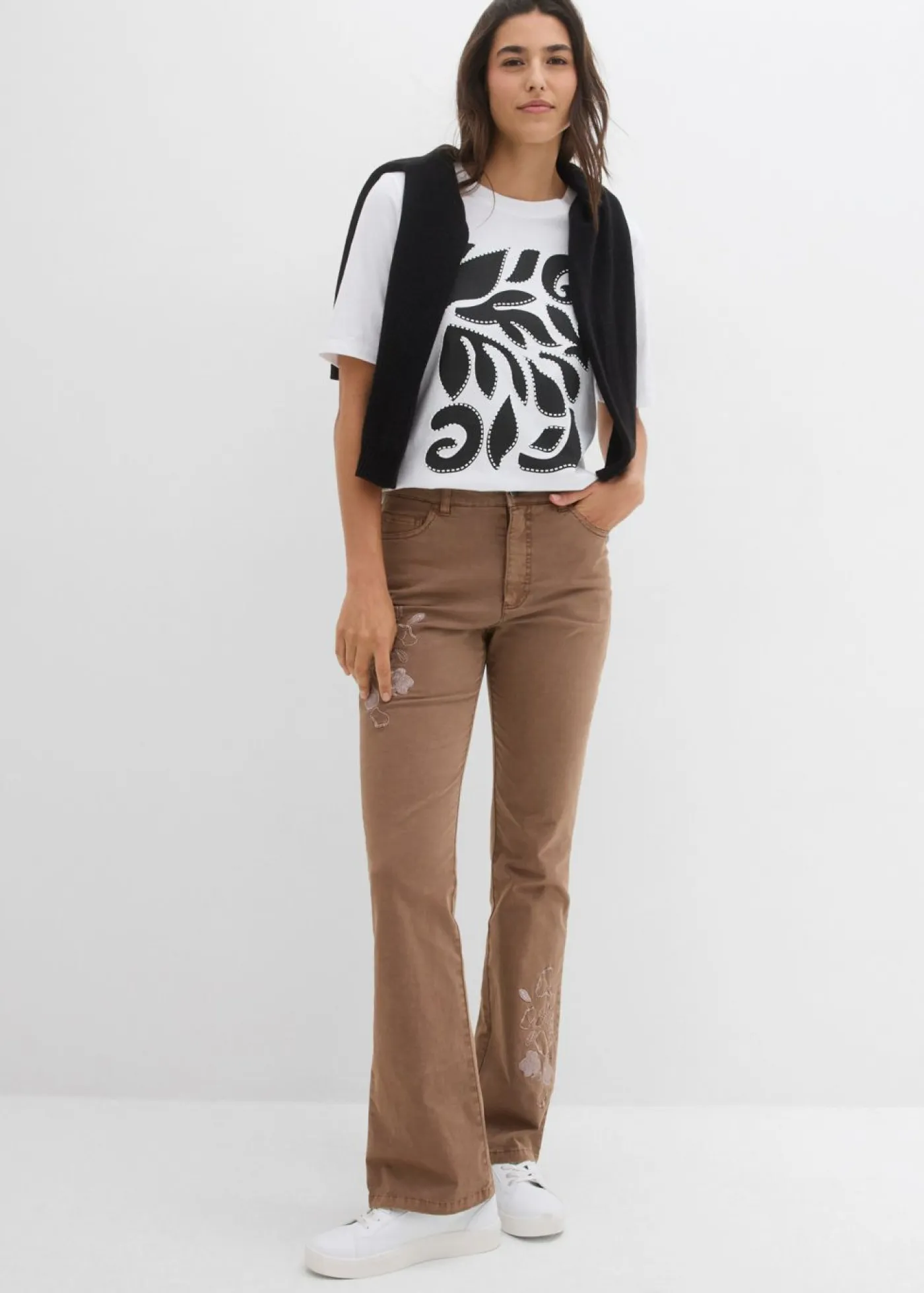 Online Pantalón tipo bootcut con bordado Mujer Vaqueros|Pantalones
