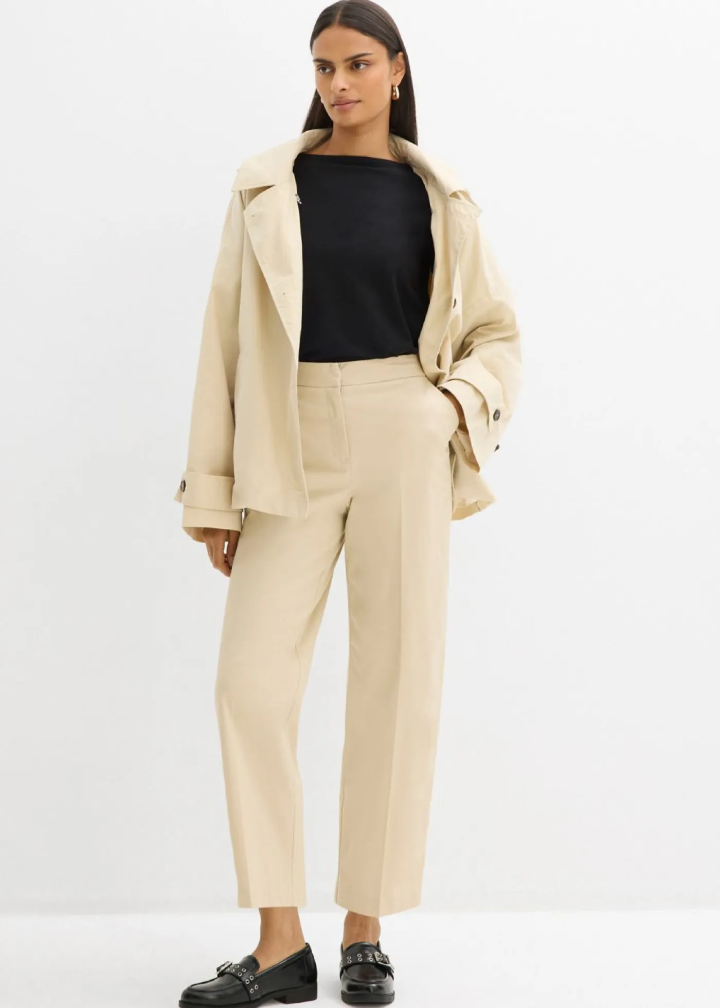 Outlet Pantalón tipo chino de sarga de algodón Mujer Esenciales|Pantalones