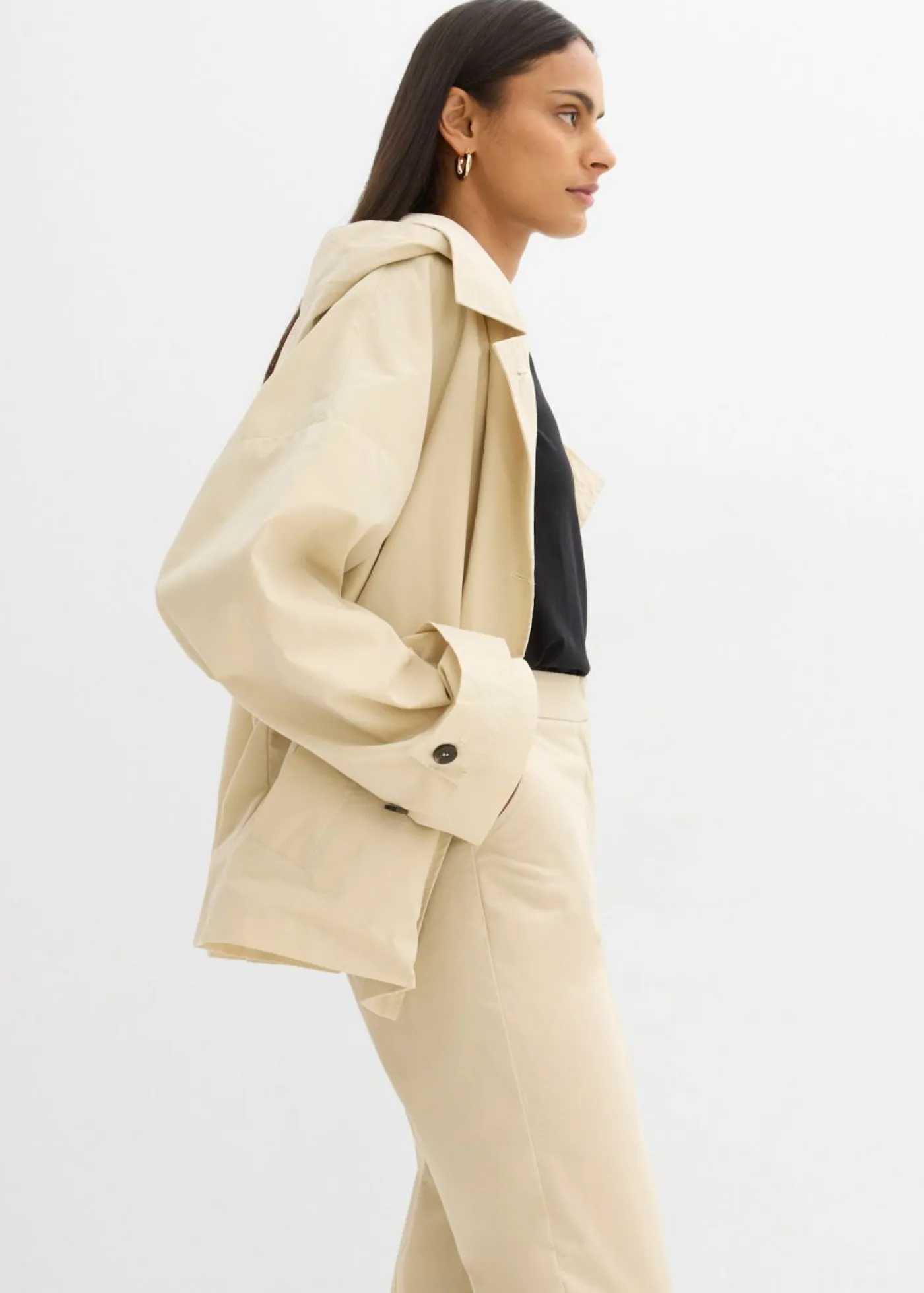 Outlet Pantalón tipo chino de sarga de algodón Mujer Esenciales|Pantalones