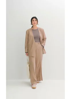New Pantalón tipo Marlene de mezcla de viscosa con cintura alta Mujer Esenciales|Pantalones
