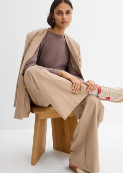 New Pantalón tipo Marlene de mezcla de viscosa con cintura alta Mujer Esenciales|Pantalones