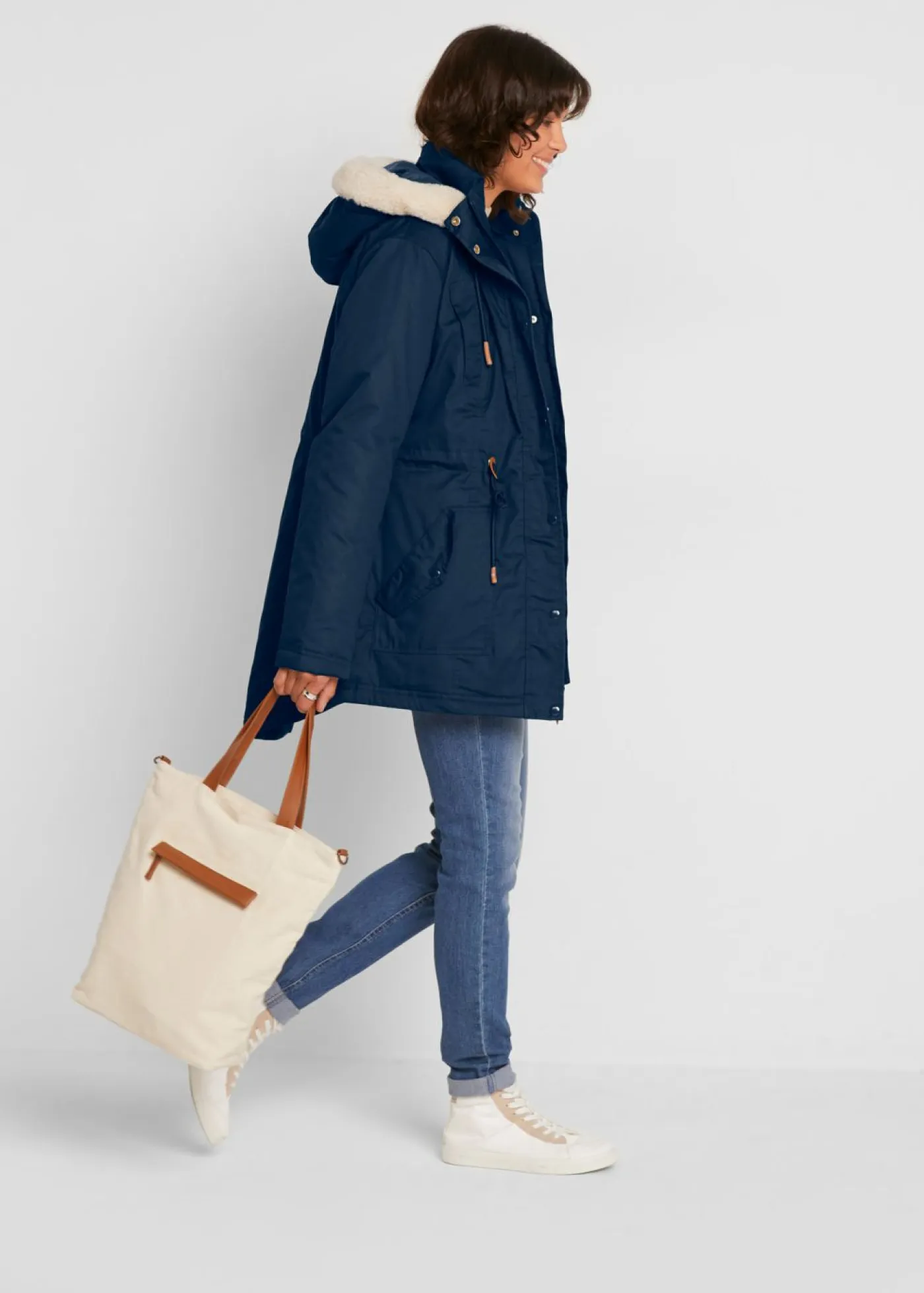 Parka acolchada con ribete de pelo sintético Mujer Chaquetas Y Abrigos