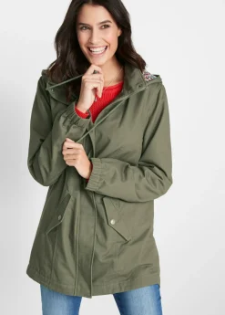 Parka de entretiempo de algodón con capucha estampada Mujer Chaquetas Y Abrigos|Novedades