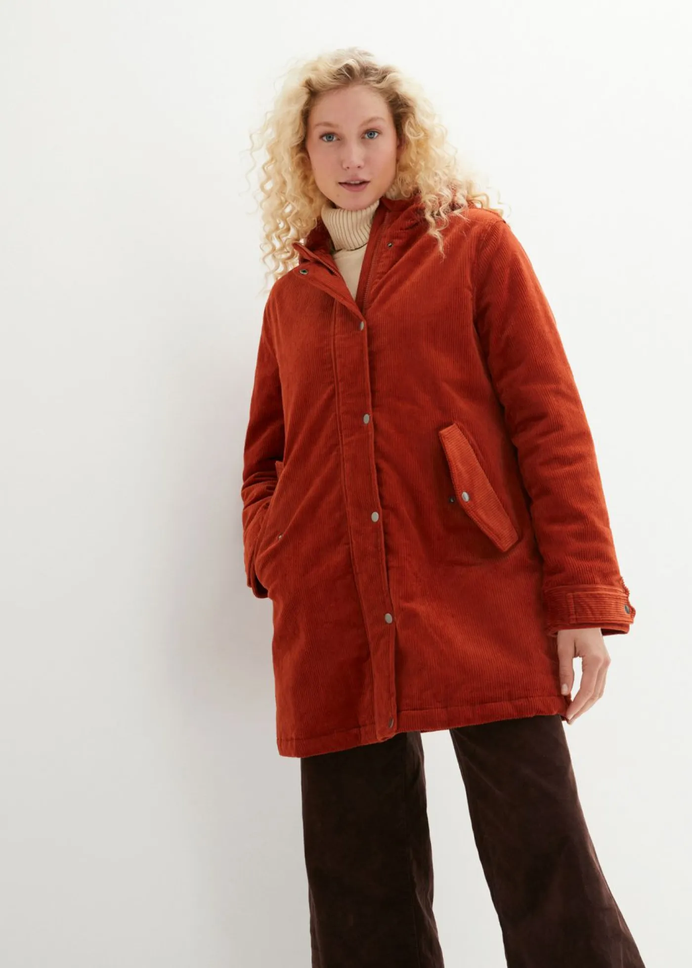 Outlet Parka de pana con forro suave Mujer Chaquetas Y Abrigos