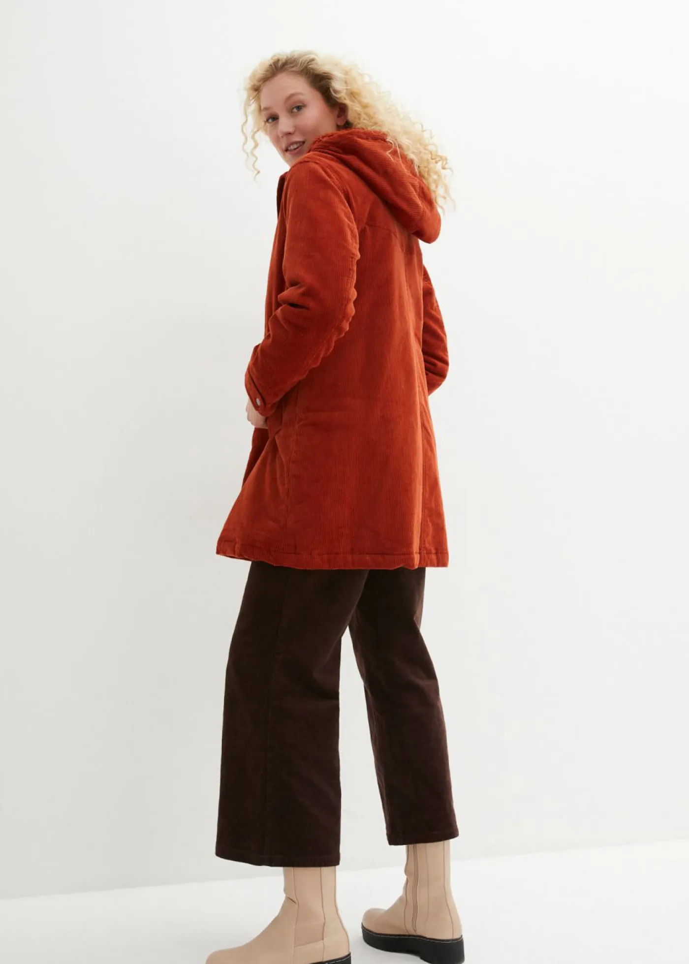 Outlet Parka de pana con forro suave Mujer Chaquetas Y Abrigos