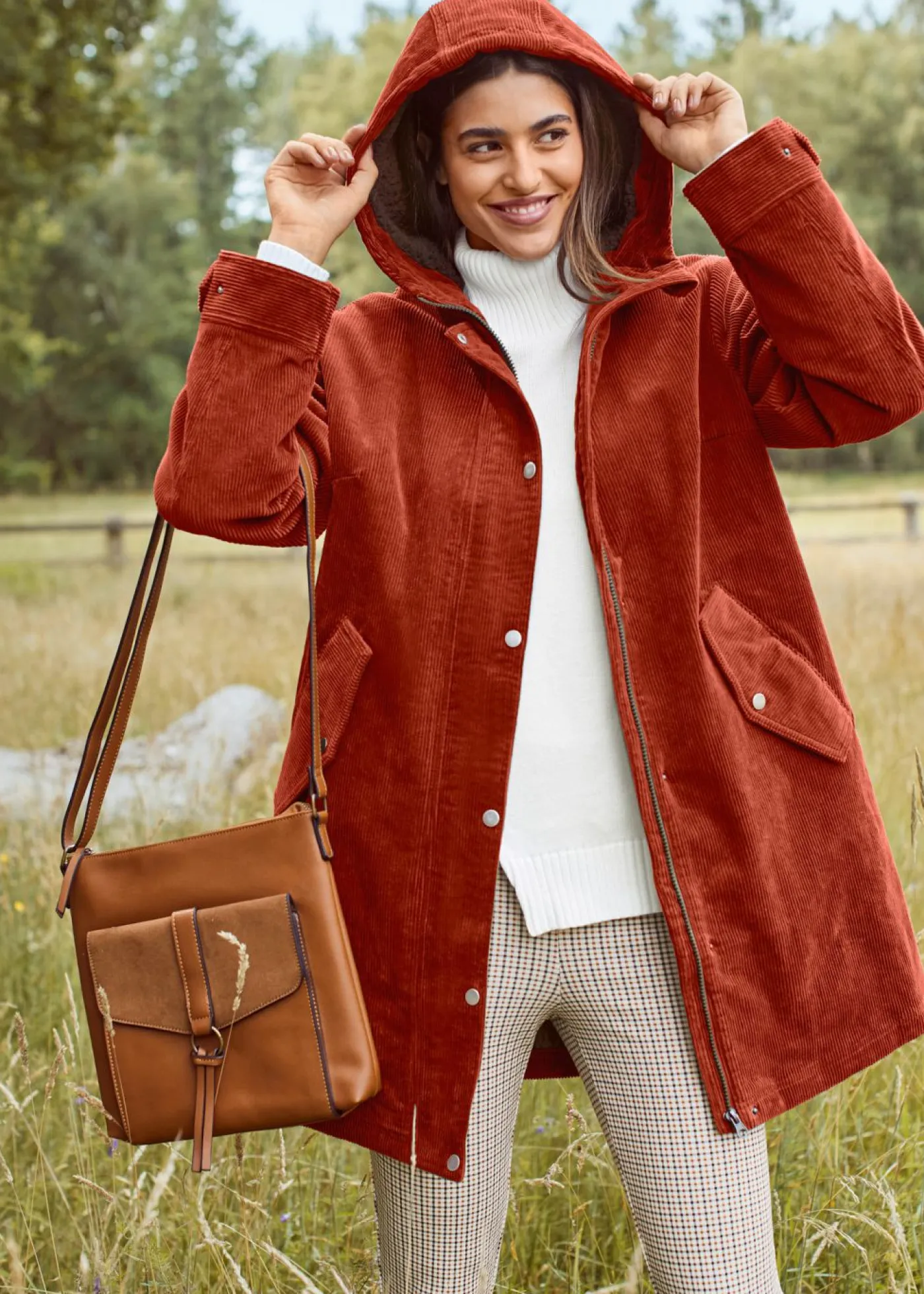 Outlet Parka de pana con forro suave Mujer Chaquetas Y Abrigos