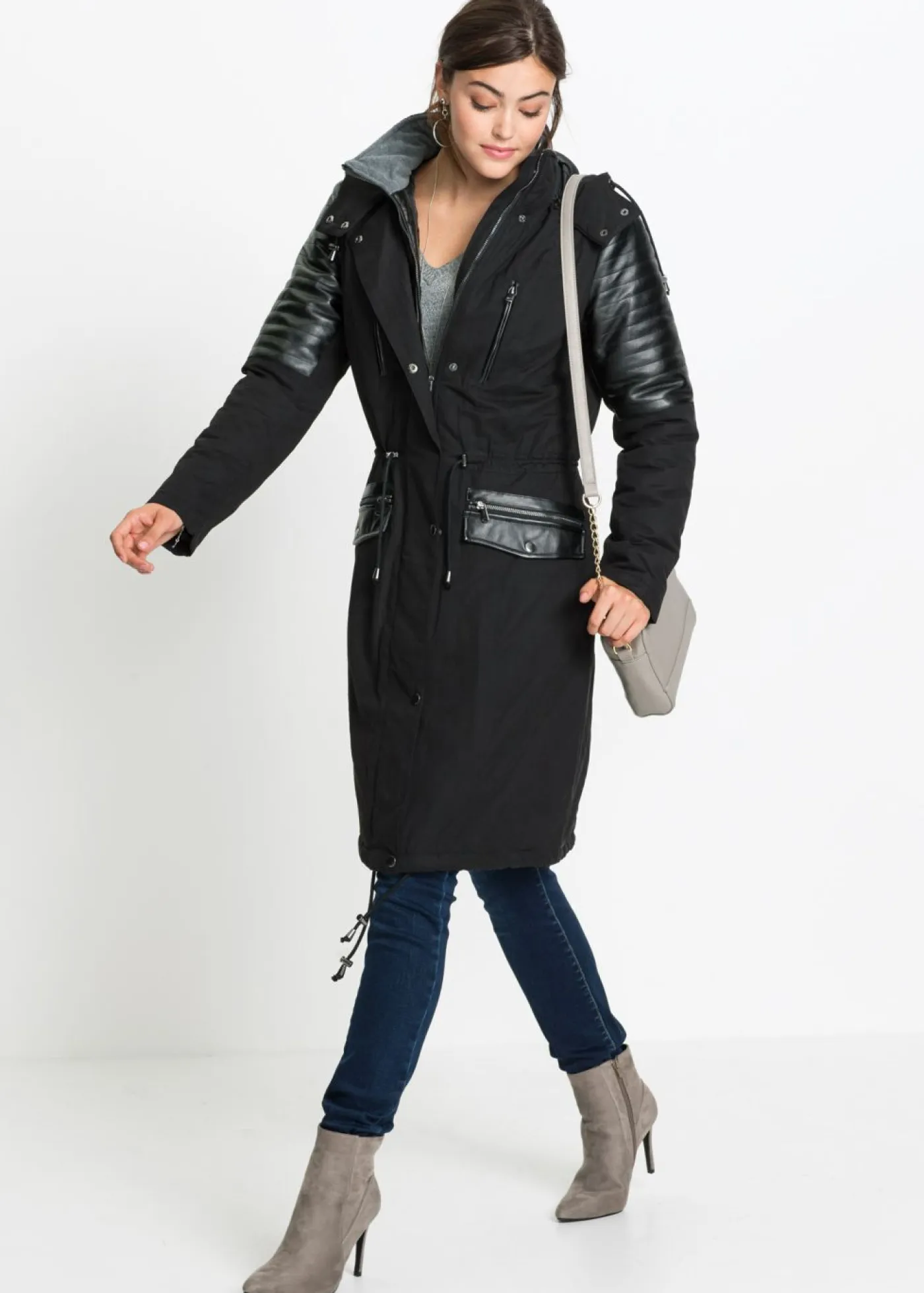 Outlet Parka larga con inserciones de piel sintética Mujer Chaquetas Y Abrigos