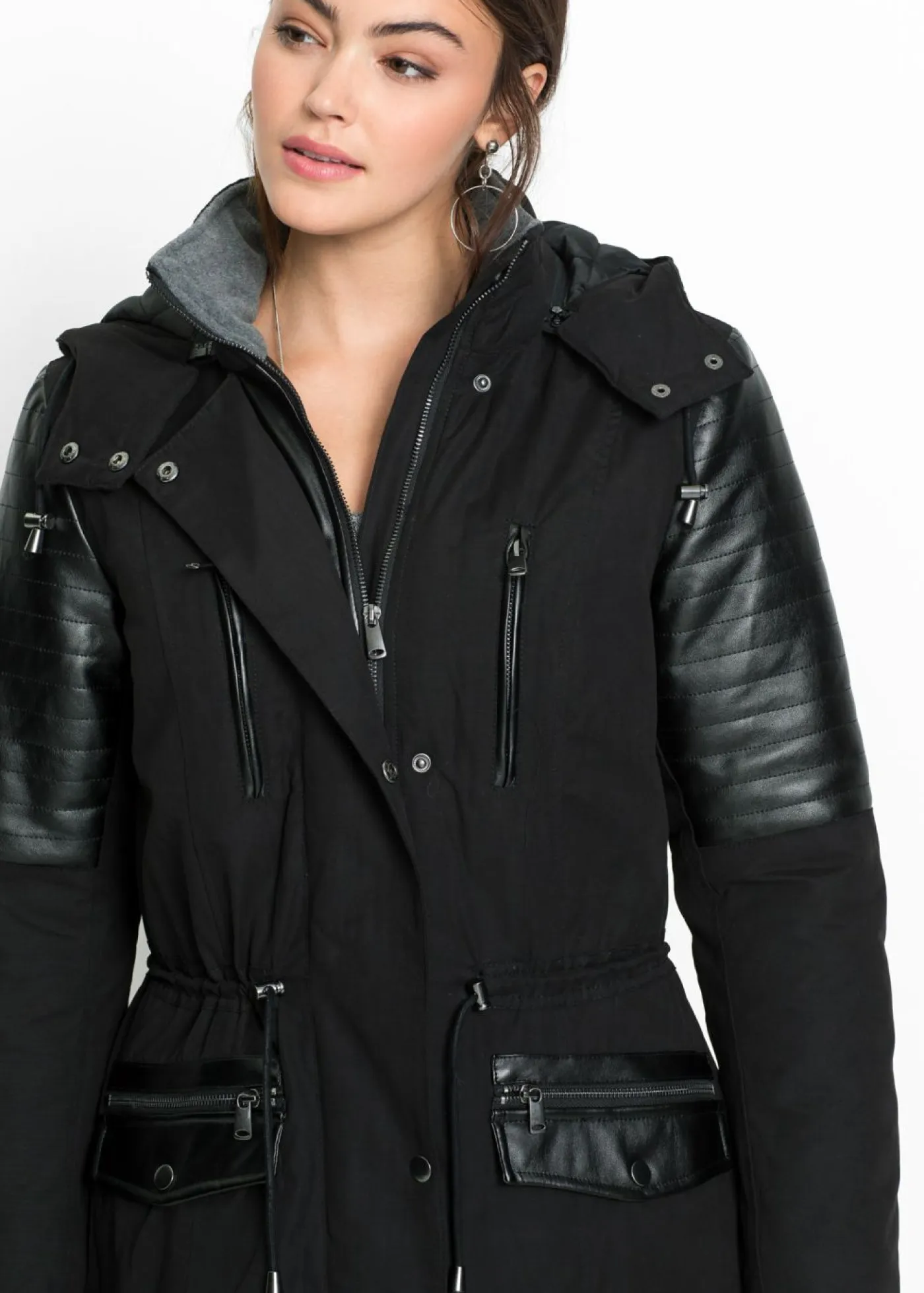 Outlet Parka larga con inserciones de piel sintética Mujer Chaquetas Y Abrigos