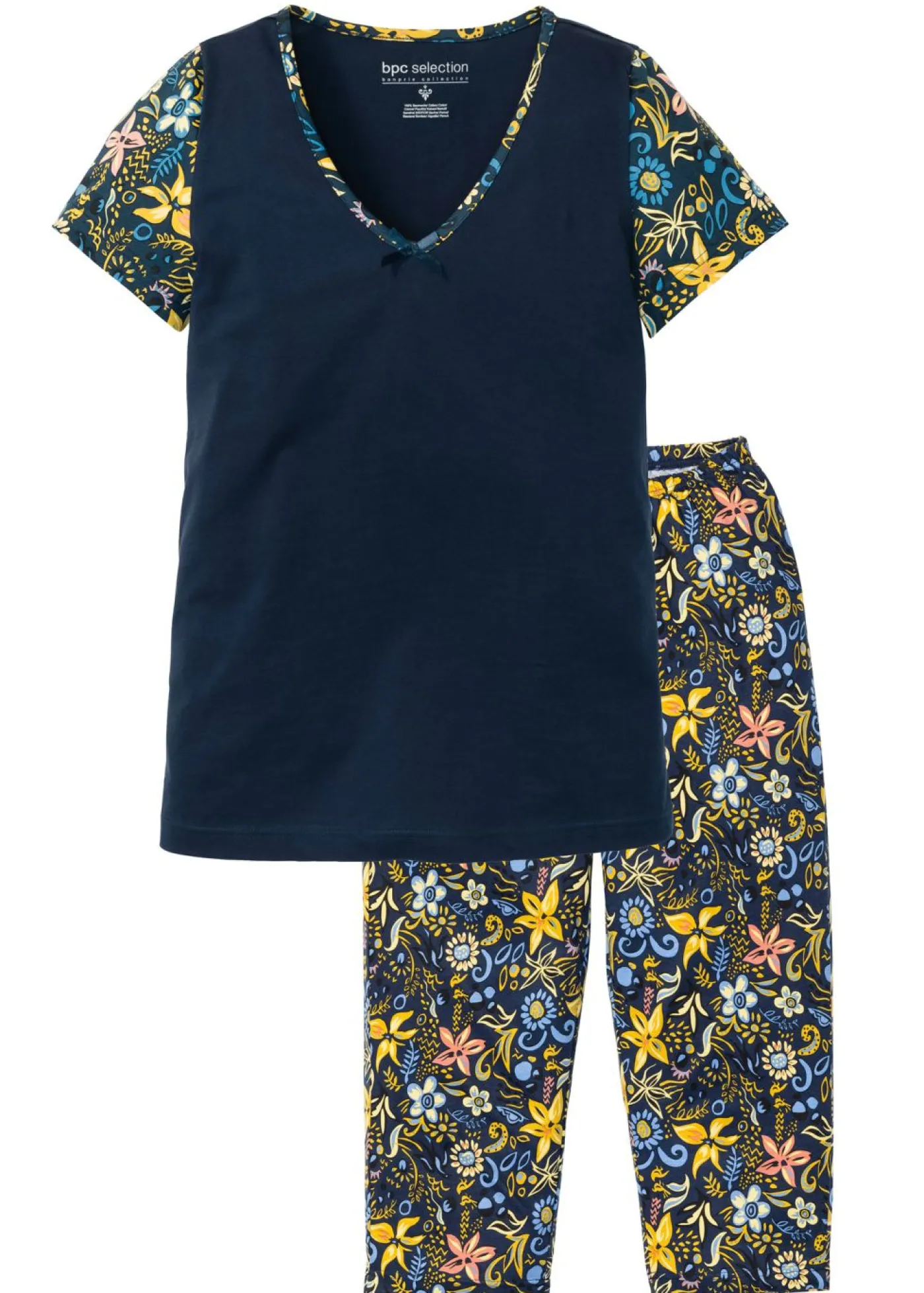 Pijama capri con mangas cortas, de algodón puro Mujer Ropa Para Dormir
