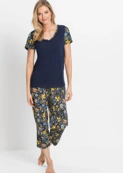 Pijama capri con mangas cortas, de algodón puro Mujer Ropa Para Dormir
