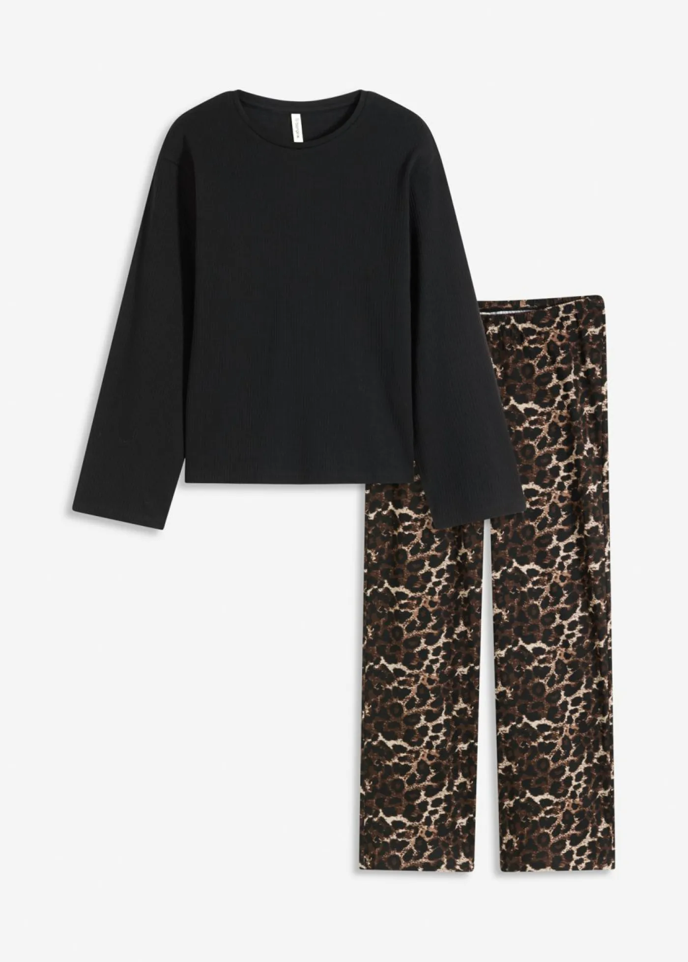 New Pijama con camiseta de canalé y pantalón ancho Mujer Ropa Para Dormir