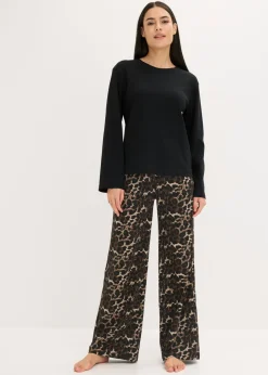 New Pijama con camiseta de canalé y pantalón ancho Mujer Ropa Para Dormir