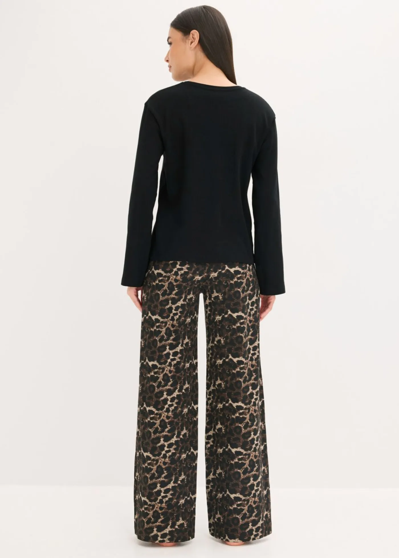 New Pijama con camiseta de canalé y pantalón ancho Mujer Ropa Para Dormir