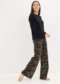 New Pijama con camiseta de canalé y pantalón ancho Mujer Ropa Para Dormir