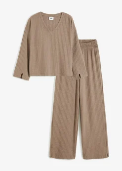 Outlet Pijama de canalé suave con perneras anchas Mujer Homewear|Ropa Para Dormir