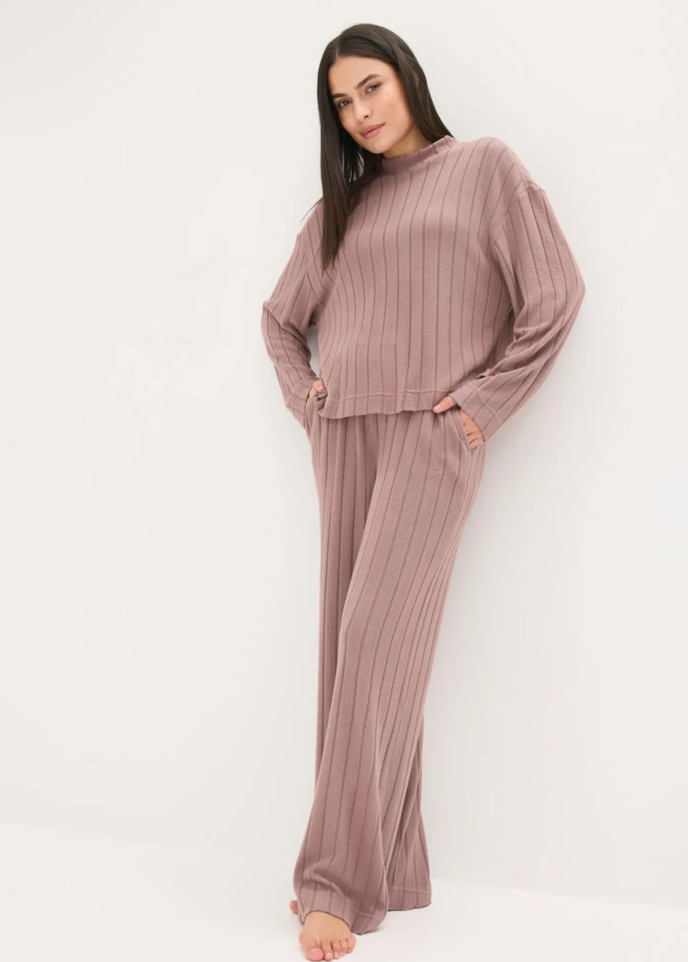 Best Pijama holgado de punto suave de canalé Mujer Homewear|Ropa Para Dormir