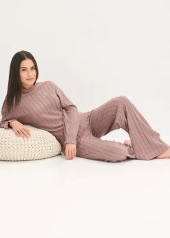 Best Pijama holgado de punto suave de canalé Mujer Homewear|Ropa Para Dormir