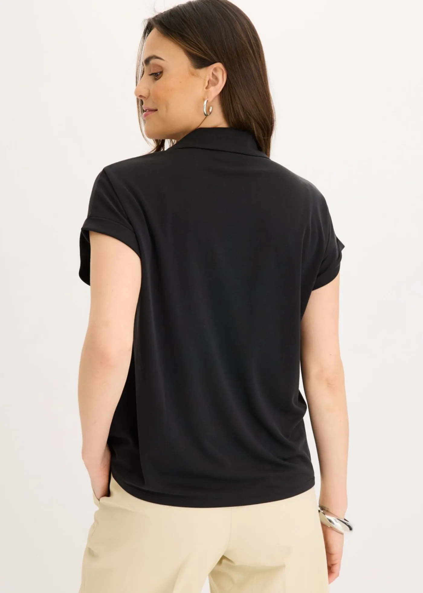 Sale Polo de piqué de viscosa con inserto de encaje Mujer Camisetas