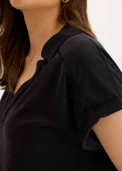 Sale Polo de piqué de viscosa con inserto de encaje Mujer Camisetas