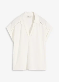 Hot Polo de piqué de viscosa con inserto de encaje Mujer Camisetas