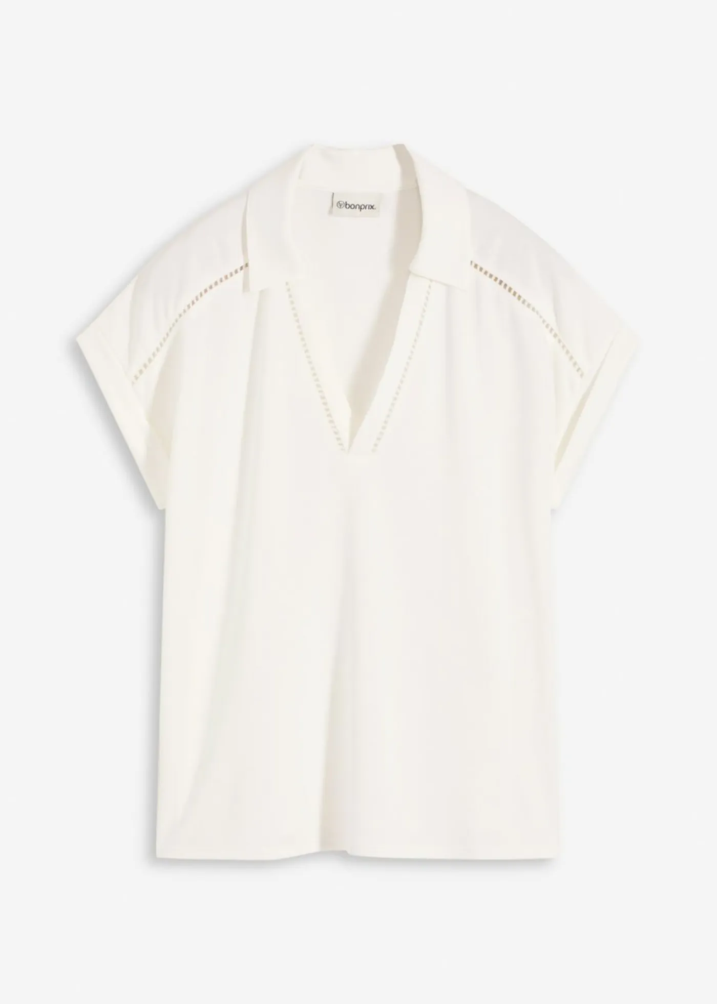 Hot Polo de piqué de viscosa con inserto de encaje Mujer Camisetas