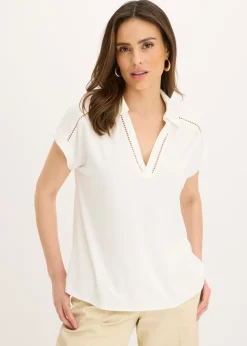 Hot Polo de piqué de viscosa con inserto de encaje Mujer Camisetas